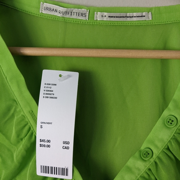 UO | Ruched Mesh Lime Green Blouse - Picture 6 of 11